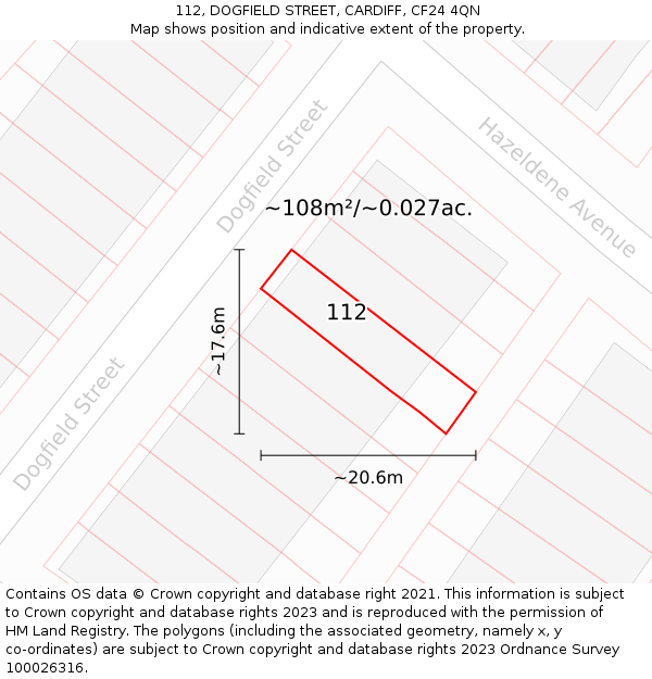 112, DOGFIELD STREET, CARDIFF, CF24 4QN: Plot and title map
