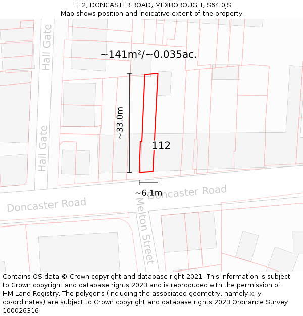 112, DONCASTER ROAD, MEXBOROUGH, S64 0JS: Plot and title map