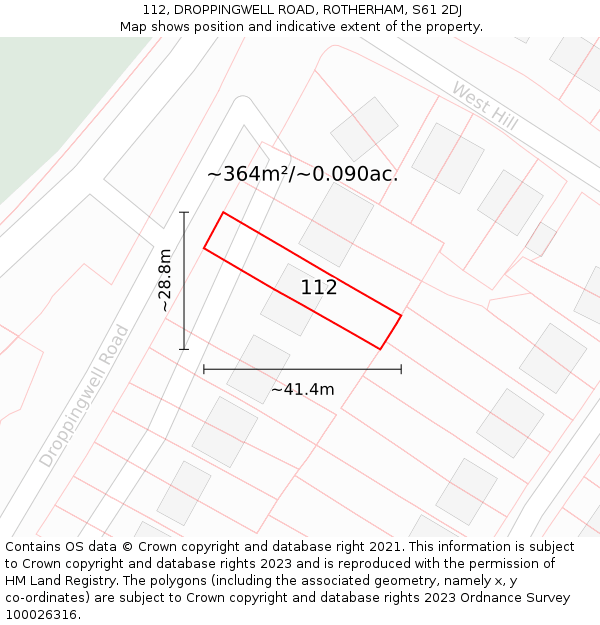 112, DROPPINGWELL ROAD, ROTHERHAM, S61 2DJ: Plot and title map
