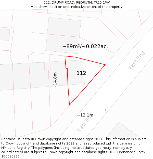 112, DRUMP ROAD, REDRUTH, TR15 1PW: Plot and title map