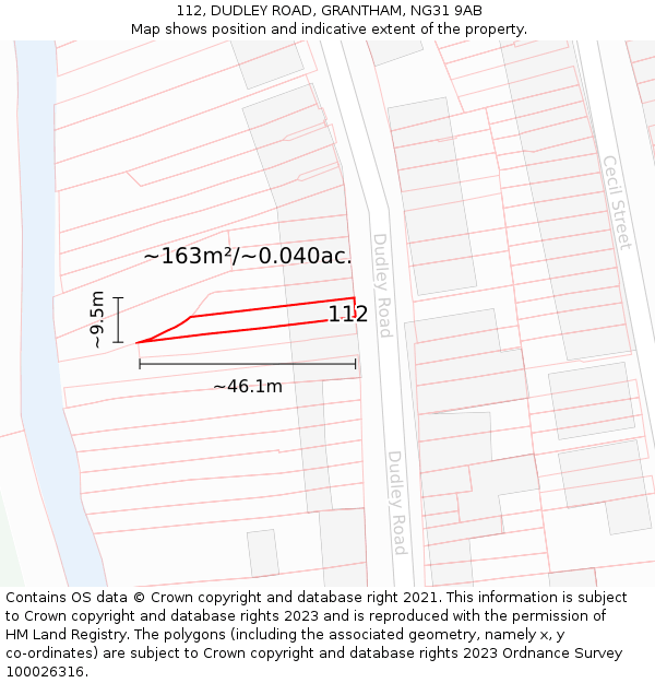 112, DUDLEY ROAD, GRANTHAM, NG31 9AB: Plot and title map