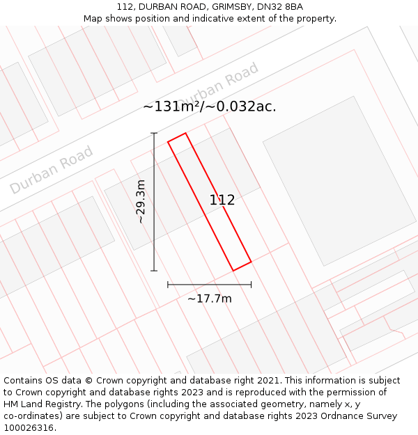 112, DURBAN ROAD, GRIMSBY, DN32 8BA: Plot and title map