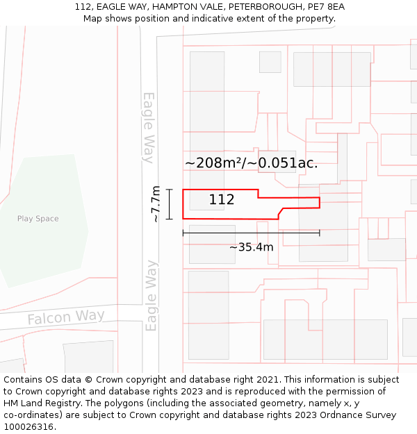 112, EAGLE WAY, HAMPTON VALE, PETERBOROUGH, PE7 8EA: Plot and title map