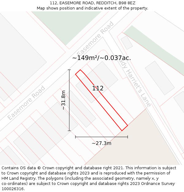 112, EASEMORE ROAD, REDDITCH, B98 8EZ: Plot and title map