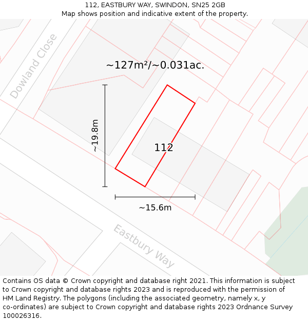 112, EASTBURY WAY, SWINDON, SN25 2GB: Plot and title map