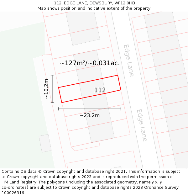 112, EDGE LANE, DEWSBURY, WF12 0HB: Plot and title map