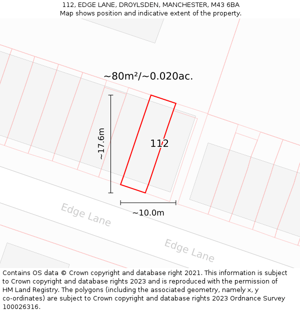 112, EDGE LANE, DROYLSDEN, MANCHESTER, M43 6BA: Plot and title map
