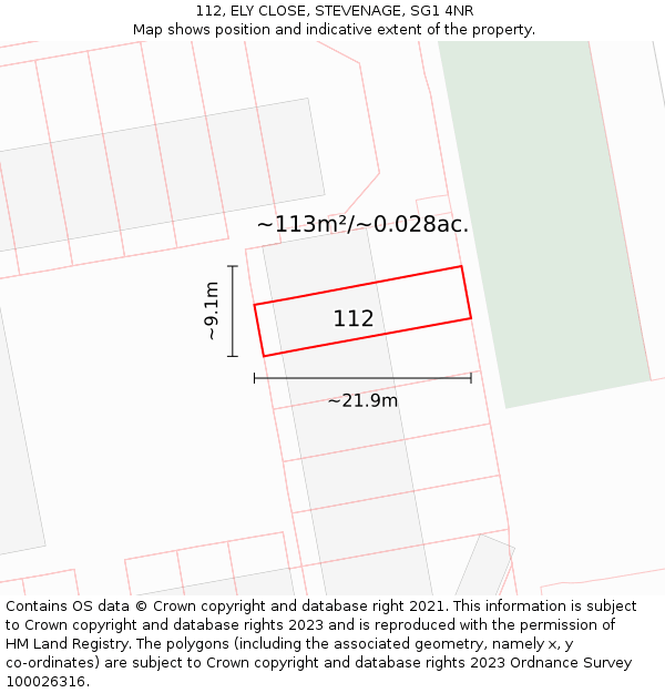 112, ELY CLOSE, STEVENAGE, SG1 4NR: Plot and title map