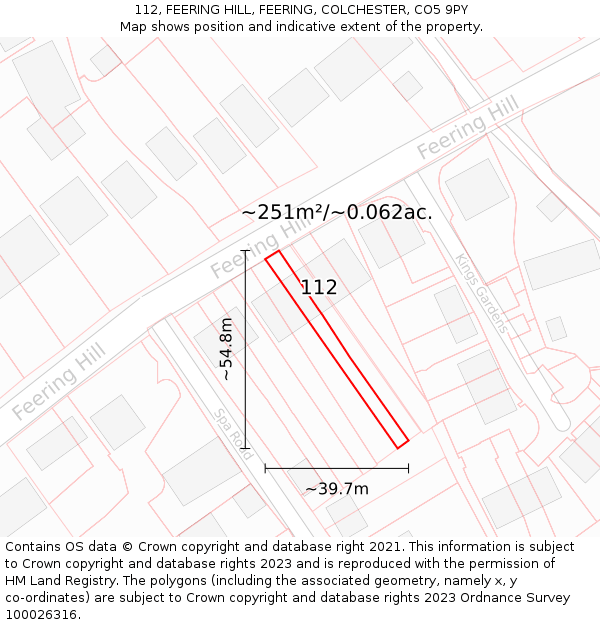 112, FEERING HILL, FEERING, COLCHESTER, CO5 9PY: Plot and title map