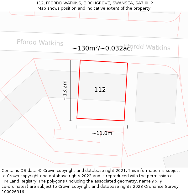 112, FFORDD WATKINS, BIRCHGROVE, SWANSEA, SA7 0HP: Plot and title map
