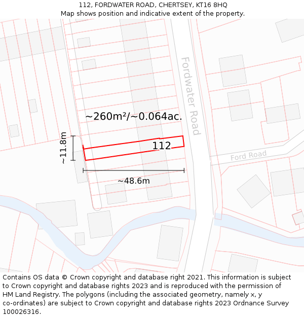 112, FORDWATER ROAD, CHERTSEY, KT16 8HQ: Plot and title map