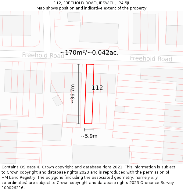 112, FREEHOLD ROAD, IPSWICH, IP4 5JL: Plot and title map