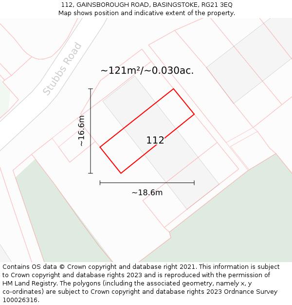 112, GAINSBOROUGH ROAD, BASINGSTOKE, RG21 3EQ: Plot and title map