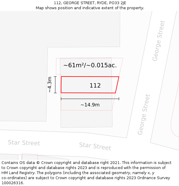 112, GEORGE STREET, RYDE, PO33 2JE: Plot and title map
