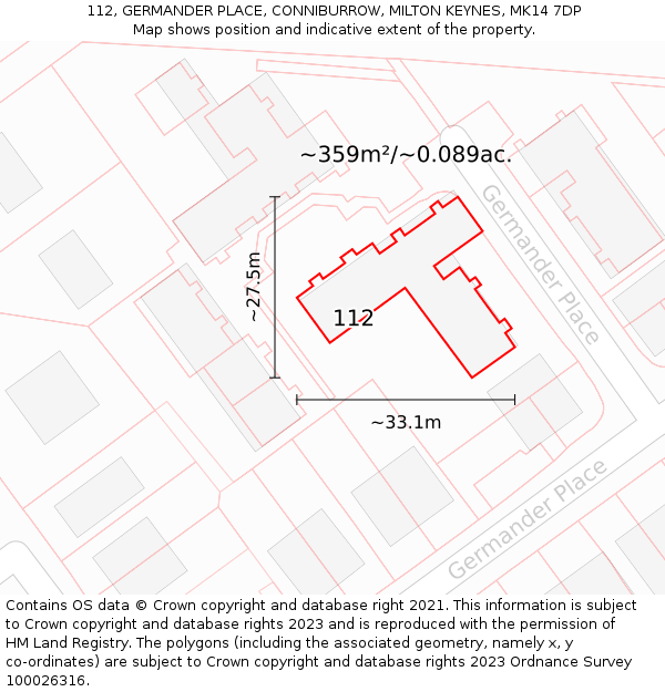 112, GERMANDER PLACE, CONNIBURROW, MILTON KEYNES, MK14 7DP: Plot and title map