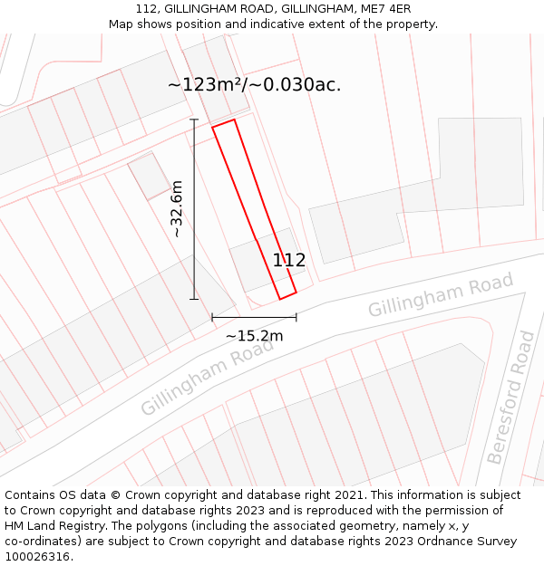 112, GILLINGHAM ROAD, GILLINGHAM, ME7 4ER: Plot and title map