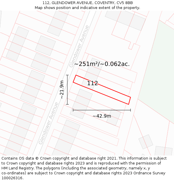 112, GLENDOWER AVENUE, COVENTRY, CV5 8BB: Plot and title map