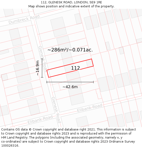 112, GLENESK ROAD, LONDON, SE9 1RE: Plot and title map