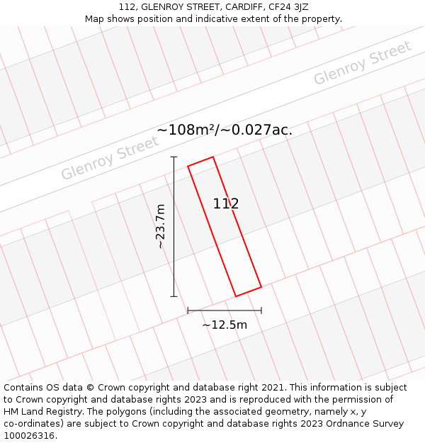 112, GLENROY STREET, CARDIFF, CF24 3JZ: Plot and title map