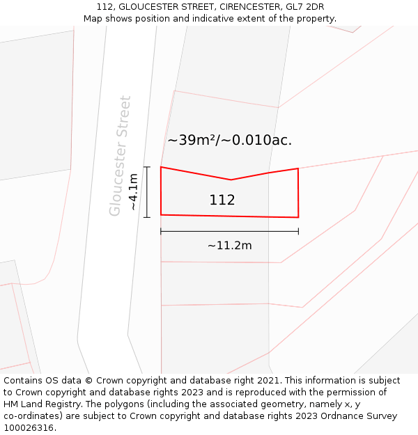 112, GLOUCESTER STREET, CIRENCESTER, GL7 2DR: Plot and title map