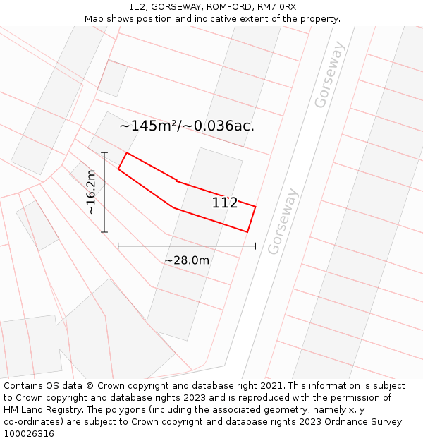 112, GORSEWAY, ROMFORD, RM7 0RX: Plot and title map