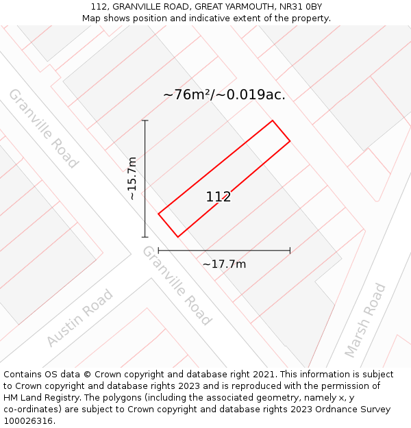 112, GRANVILLE ROAD, GREAT YARMOUTH, NR31 0BY: Plot and title map