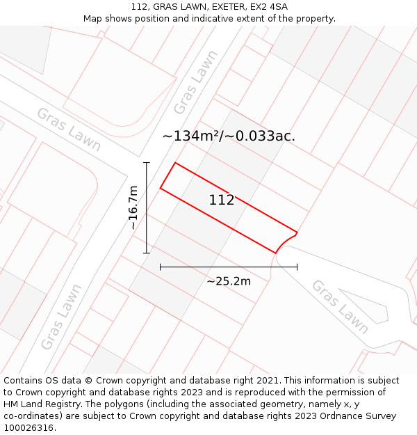 112, GRAS LAWN, EXETER, EX2 4SA: Plot and title map