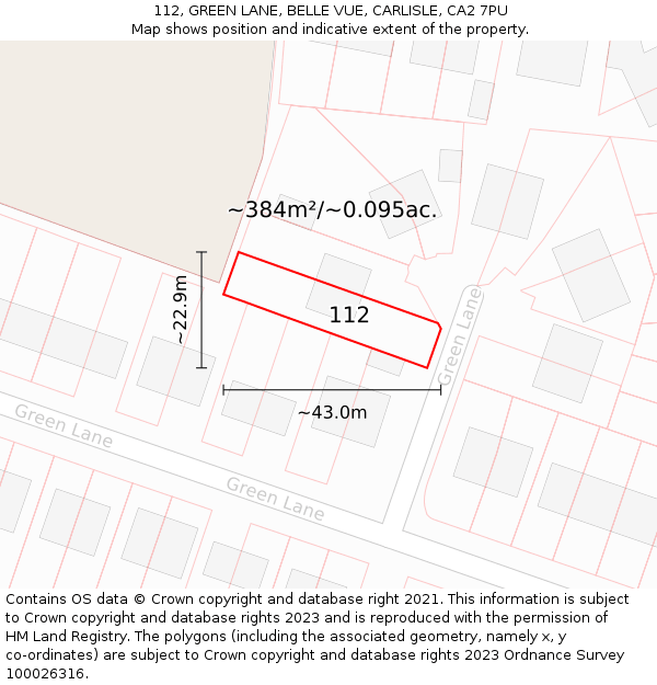 112, GREEN LANE, BELLE VUE, CARLISLE, CA2 7PU: Plot and title map