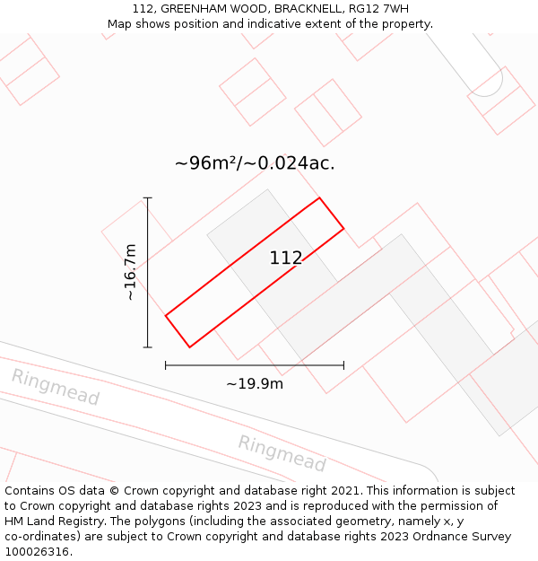 112, GREENHAM WOOD, BRACKNELL, RG12 7WH: Plot and title map
