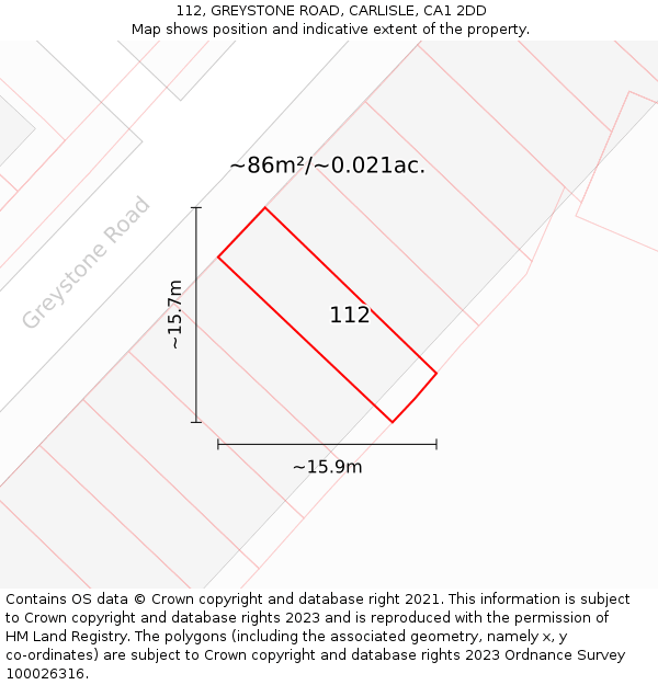 112, GREYSTONE ROAD, CARLISLE, CA1 2DD: Plot and title map