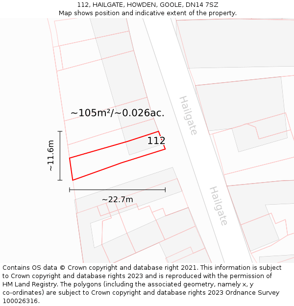112, HAILGATE, HOWDEN, GOOLE, DN14 7SZ: Plot and title map