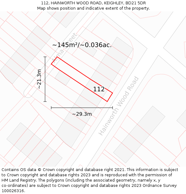 112, HAINWORTH WOOD ROAD, KEIGHLEY, BD21 5DR: Plot and title map