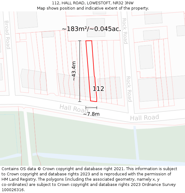 112, HALL ROAD, LOWESTOFT, NR32 3NW: Plot and title map