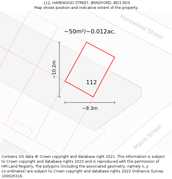 112, HAREWOOD STREET, BRADFORD, BD3 9DS: Plot and title map