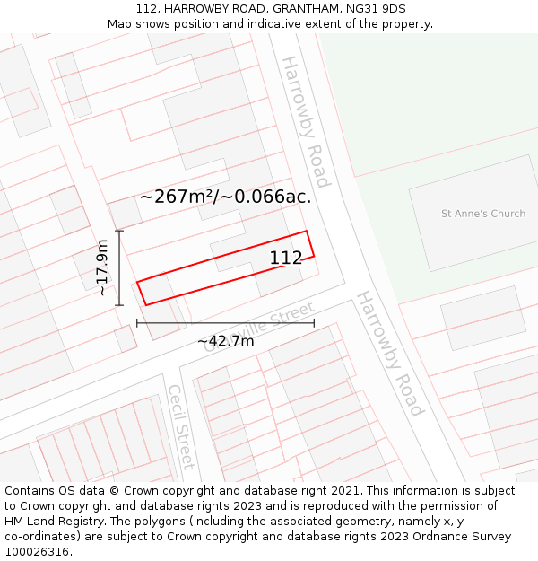 112, HARROWBY ROAD, GRANTHAM, NG31 9DS: Plot and title map
