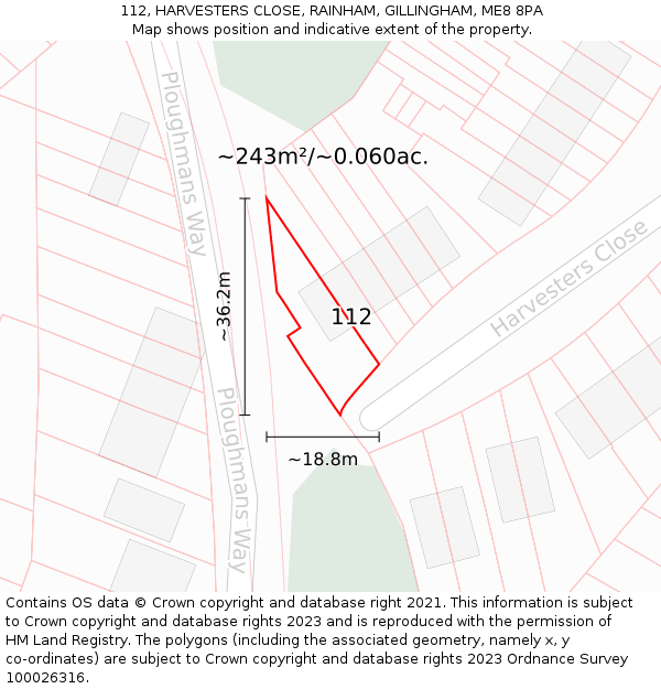 112, HARVESTERS CLOSE, RAINHAM, GILLINGHAM, ME8 8PA: Plot and title map