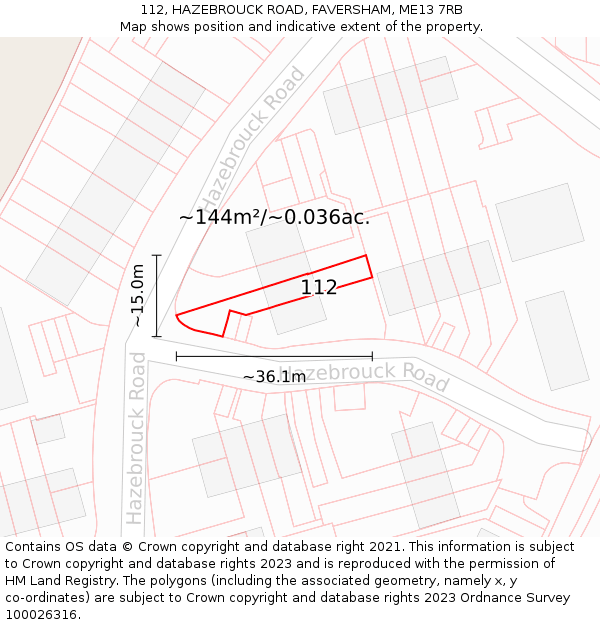 112, HAZEBROUCK ROAD, FAVERSHAM, ME13 7RB: Plot and title map
