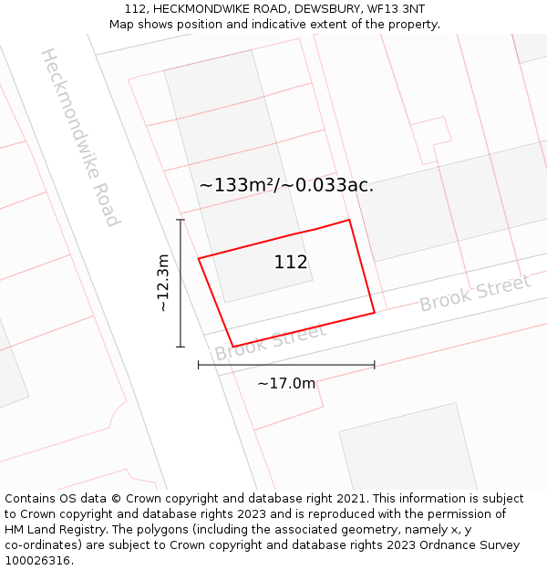 112, HECKMONDWIKE ROAD, DEWSBURY, WF13 3NT: Plot and title map