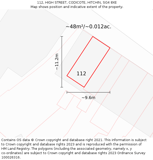 112, HIGH STREET, CODICOTE, HITCHIN, SG4 8XE: Plot and title map