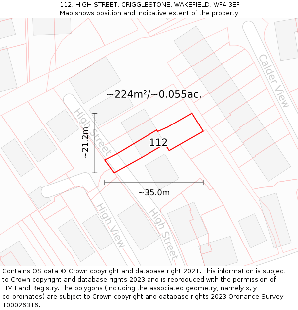 112, HIGH STREET, CRIGGLESTONE, WAKEFIELD, WF4 3EF: Plot and title map
