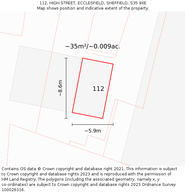 112, HIGH STREET, ECCLESFIELD, SHEFFIELD, S35 9XE: Plot and title map