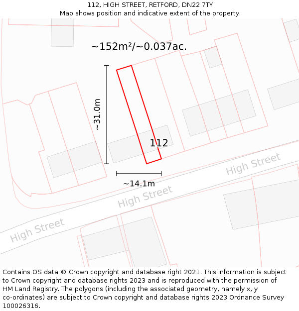 112, HIGH STREET, RETFORD, DN22 7TY: Plot and title map