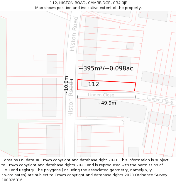 112, HISTON ROAD, CAMBRIDGE, CB4 3JP: Plot and title map