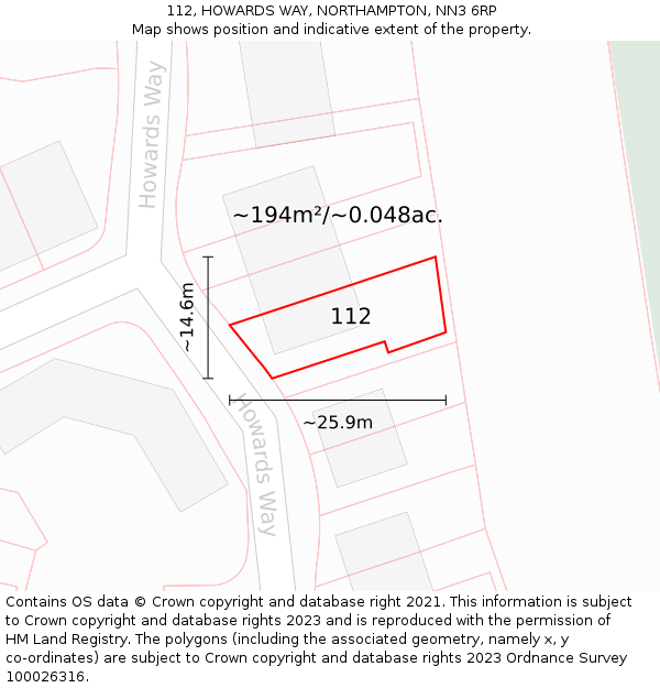 112, HOWARDS WAY, NORTHAMPTON, NN3 6RP: Plot and title map