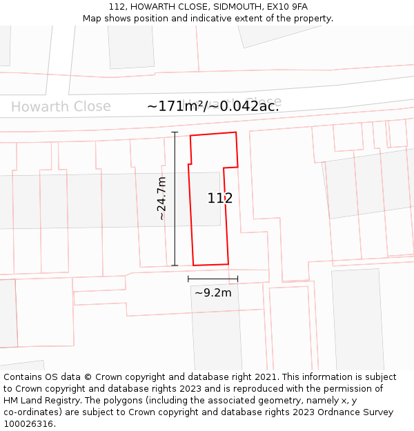 112, HOWARTH CLOSE, SIDMOUTH, EX10 9FA: Plot and title map