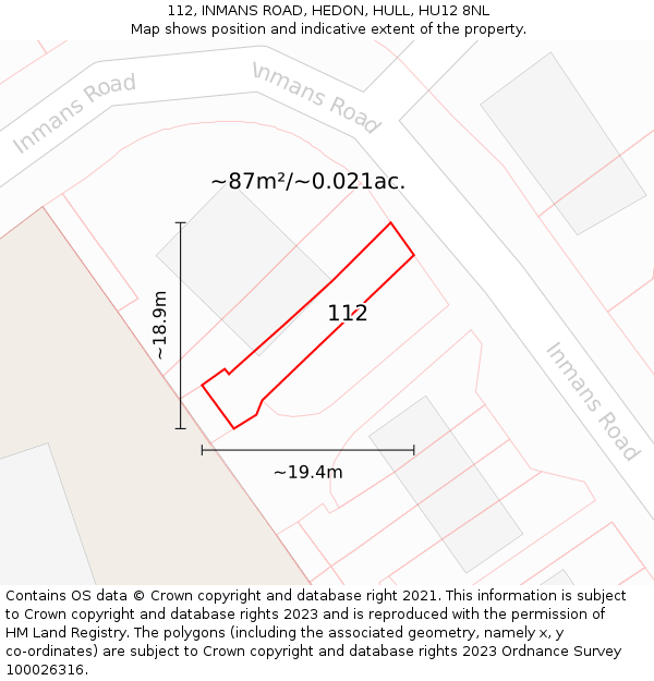 112, INMANS ROAD, HEDON, HULL, HU12 8NL: Plot and title map