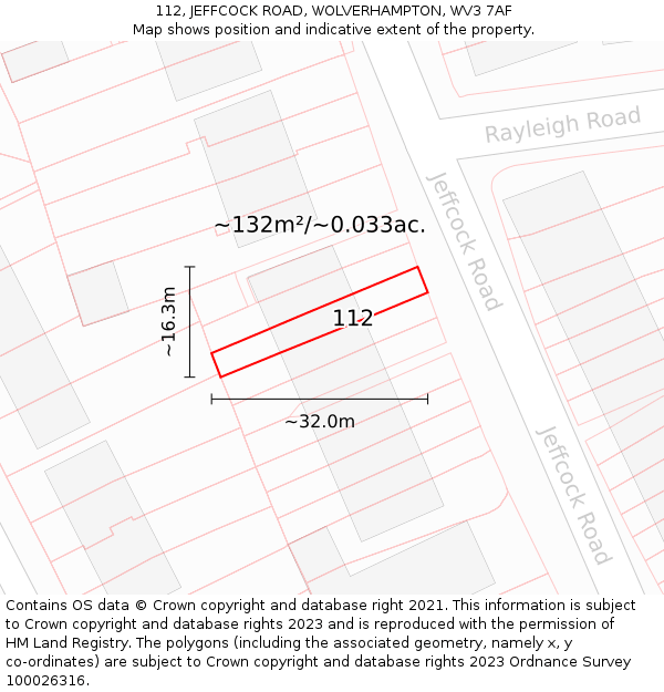 112, JEFFCOCK ROAD, WOLVERHAMPTON, WV3 7AF: Plot and title map