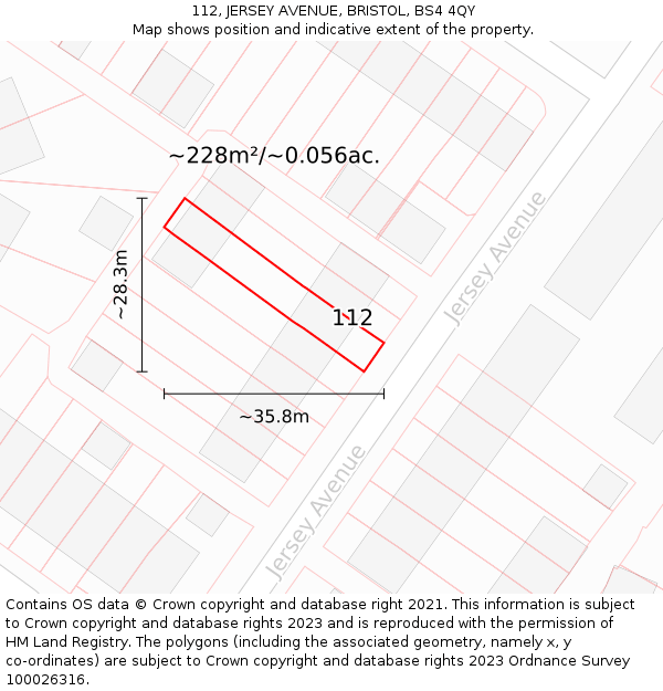 112, JERSEY AVENUE, BRISTOL, BS4 4QY: Plot and title map