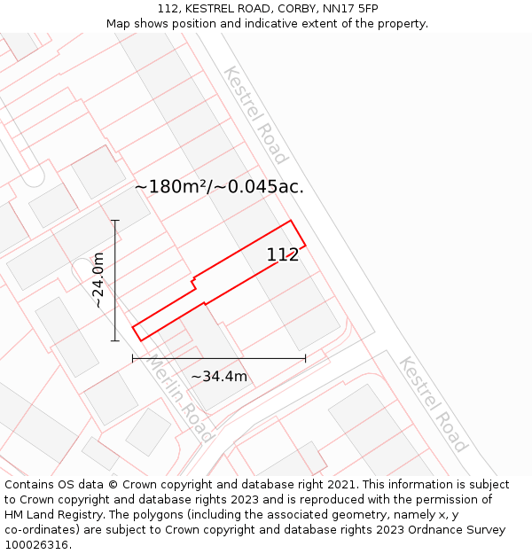 112, KESTREL ROAD, CORBY, NN17 5FP: Plot and title map
