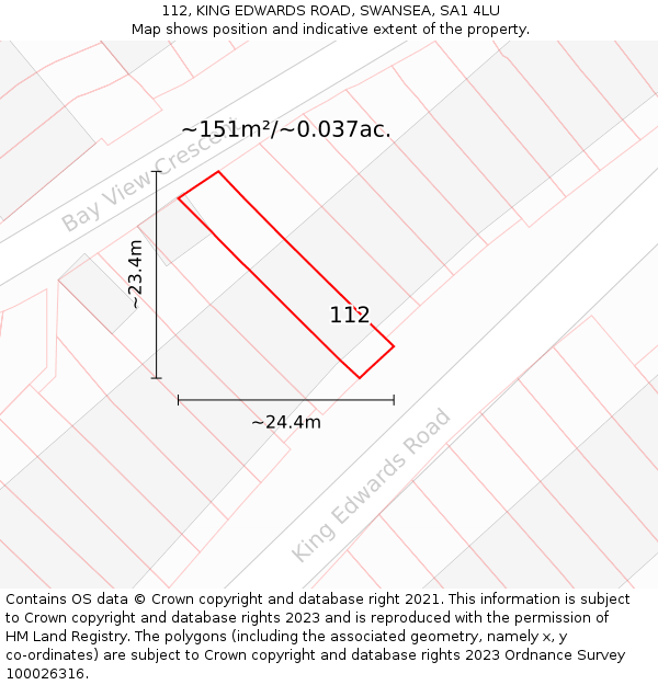 112, KING EDWARDS ROAD, SWANSEA, SA1 4LU: Plot and title map